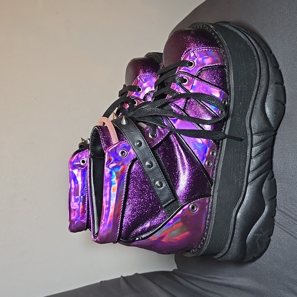 Demonia Plant Neptunez 100 UV Unisex Platform Purple Glitter Hologram Sneakers - Picture 4 of 16